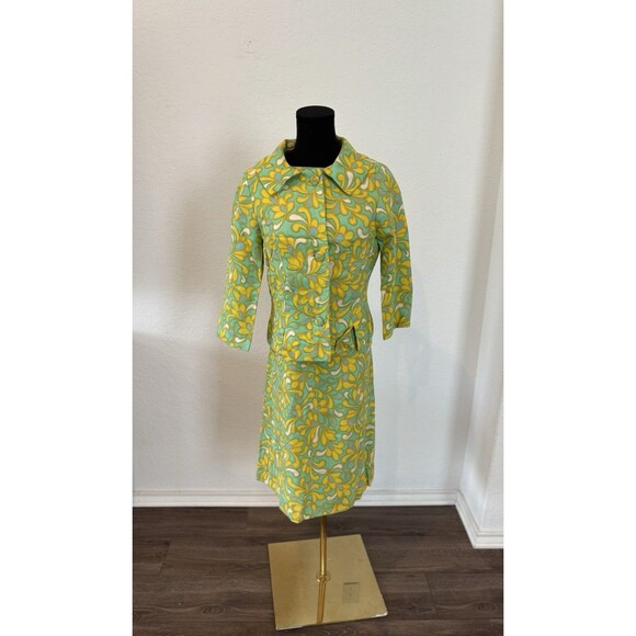 1960s Vintage Handmade Two Piece Suit Mod Rockabilly MCM Dress Jacket Yellow - Picture 1 of 10